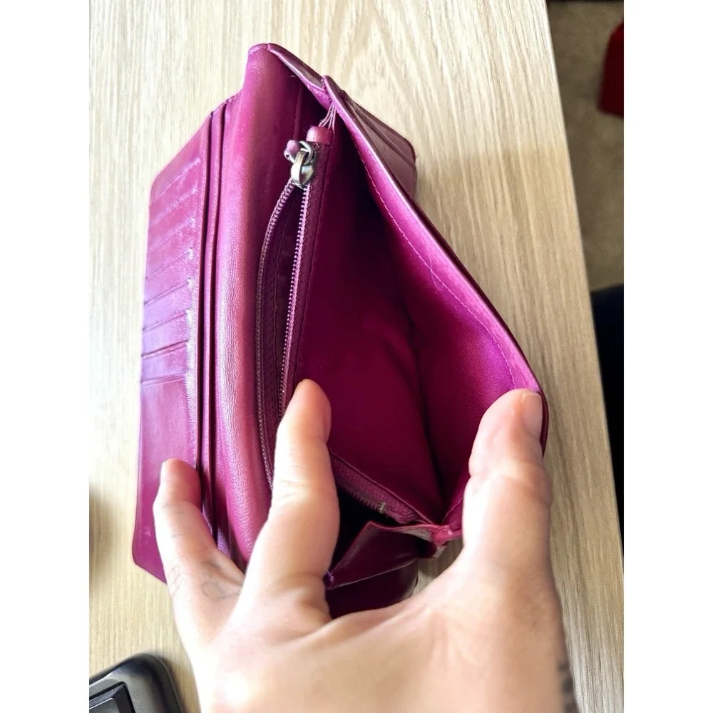 Authentic Chanel Camellia Bifold Long Wallet Lambskin Leather Pink/Red